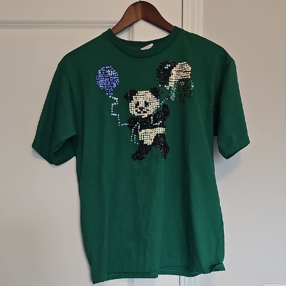 Green Sequin Panda Graphic Tee